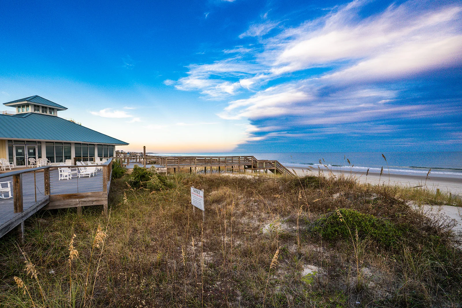 The beach house and dune walkover at Litchfield by the Sea